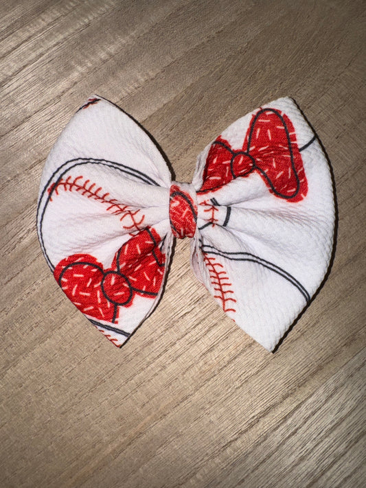5” Baseball w/Red Bows Printed Bow