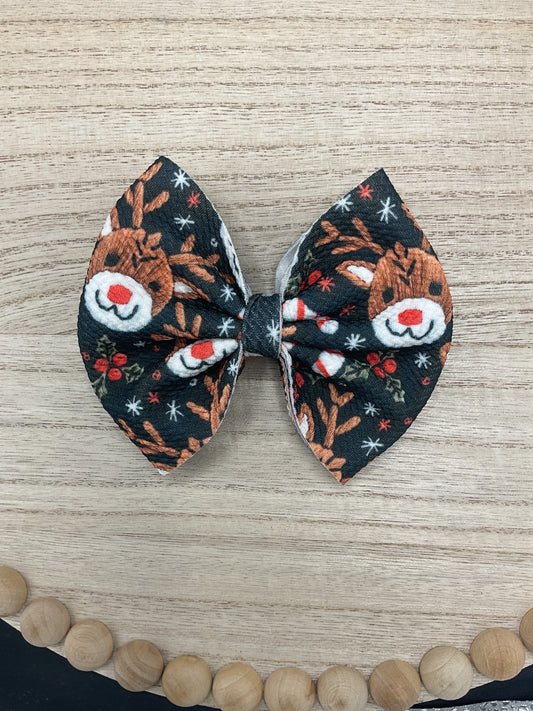 5” Reindeer and Candy Cane Bullet Fabric Bow